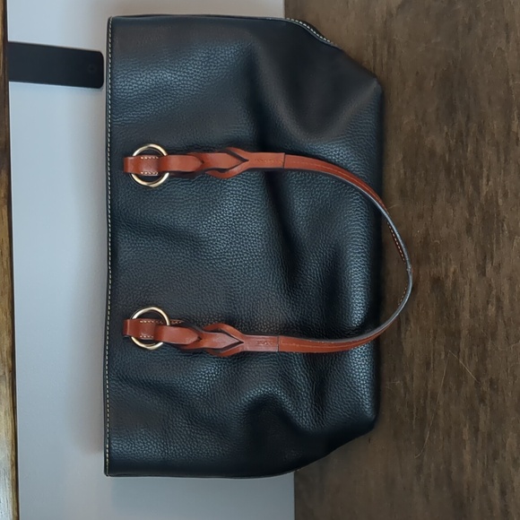 Dooney & Bourke Pebble Grain Black Leather Tammy Tote With Brown Handles - Picture 2 of 11